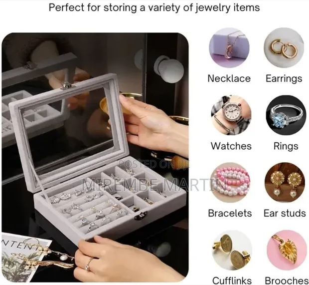 Jewelry Organizer with Glass Lid - 9 Compartments - 1