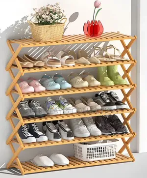 6-Tier Foldable Bamboo Shoe Rack