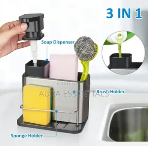 3-in-1 Stainless Steel Kitchen Sink Caddy with Soap Dispenser