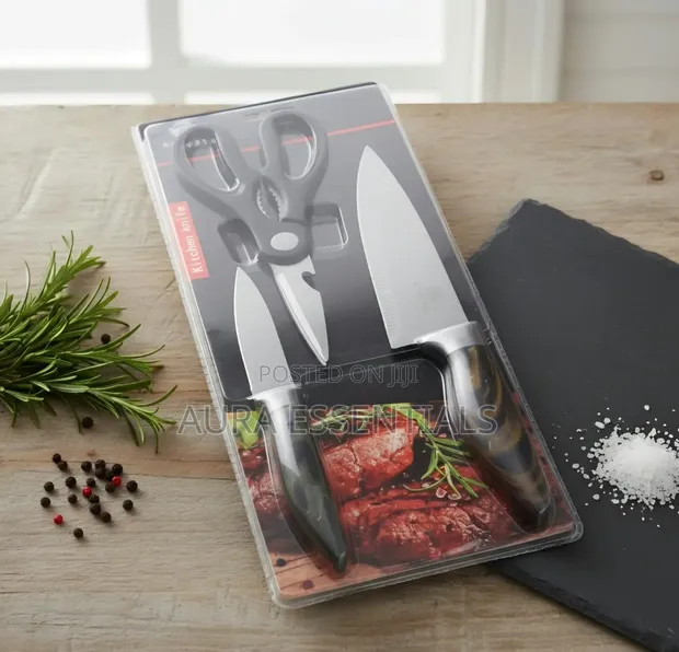 3-Piece Stainless Steel Kitchen Knife and Scissor Set - 1