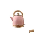 Vintage-Style Electric Kettle with Wood-Grain Accents - 1