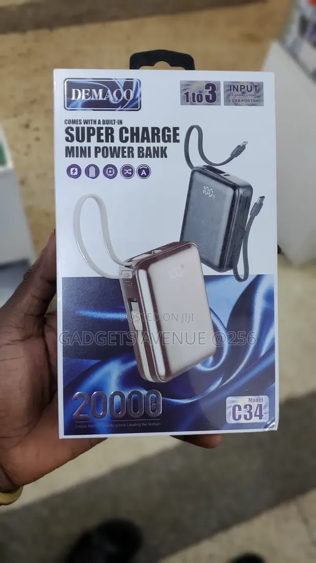 Demaco C34 20000mAh Mini Power Bank with Built-in Cables - 1