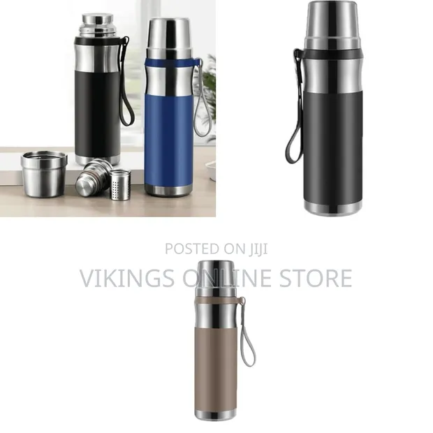 Stainless Steel Vacuum Insulated Thermos Flask with Strap - 1