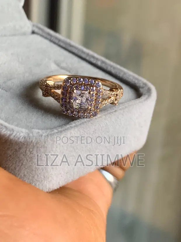 Square Engagement Ring with Double Halo and Twisted Band - 1