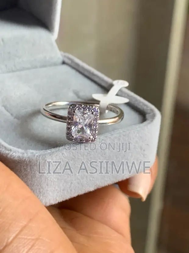 Rectangular Sparkling Halo Ring with Radiant-Cut Center Stone - 1