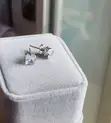 Square Silver-Toned Stud Earrings with Clear Faceted Stone - 2