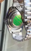 Silver Rolex Watch with Black Dial and Crystal Markers - 3
