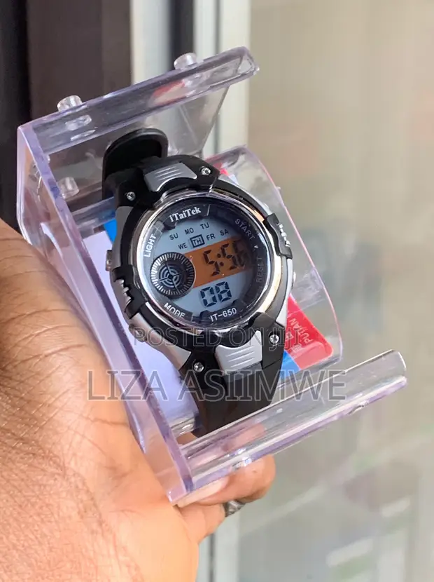Kids Digital Sports Watch - Black & Silver Plastic - 1