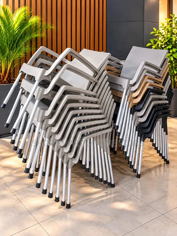 Brand New Plastic Dining Chairs with Armrests - 1