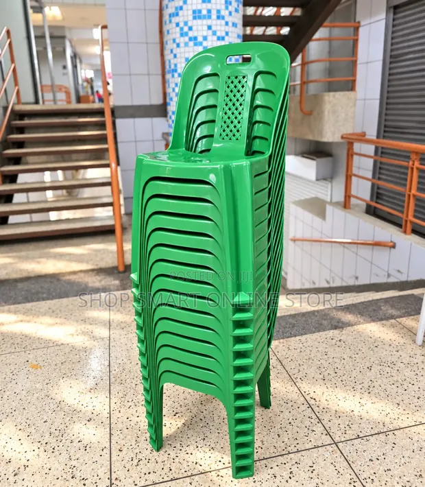 Modern Stackable Plastic Dining Chairs (Green) - 1