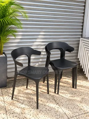 Modern Stackable Black Plastic Chairs with Armrests