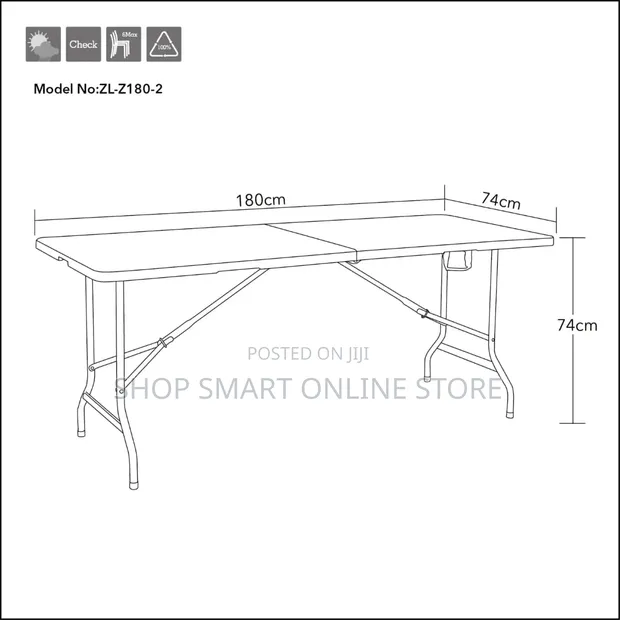 Brand New World Industries Plastic Folding Table (180x75cm) - 1