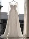 Elegant White Beaded Bridal Gown with Veil & Satin Skirt - 1