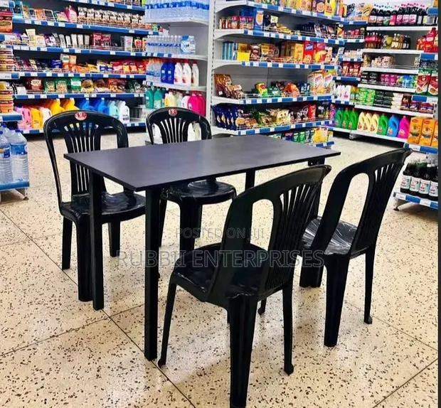 1 Foldable Wooden Table + 4 Black Armless Chairs - 1