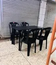 1 Foldable Wooden Table + 4 Black Armless Chairs - 4