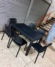 1 Black Plastic Table + 6 Black Slatted Armless Chairs - 1