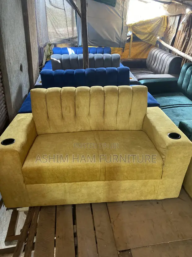 Yellow Fabric Sofa Set - 1