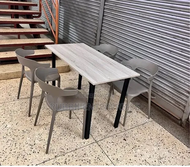 Grey Foldable Dining Table with 4 Curved Back Chairs - 1