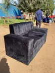 Pure Black Fabric Sofa - 2