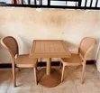 Brown Square Dining Set with 2 Rattan Chairs - 2