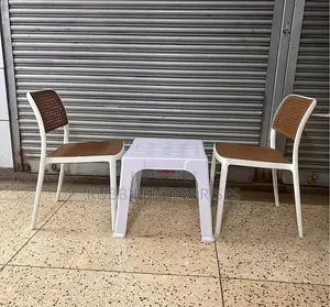 1 White Table + 2 Rattan Armless Chairs