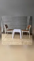 1 White Table + 2 Rattan Armless Chairs - 2