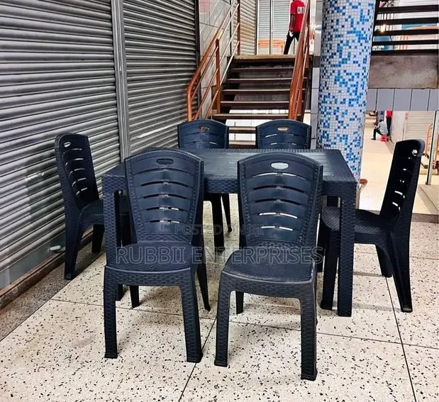 1 Rectangular Table + 6 Plastic Woven Chairs - 1