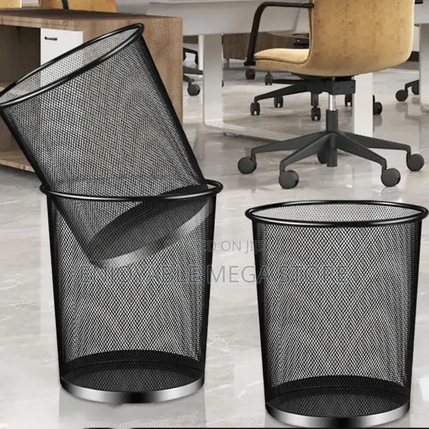 3 Piece Metallic Wire Mesh Dust Bins - Black - 1