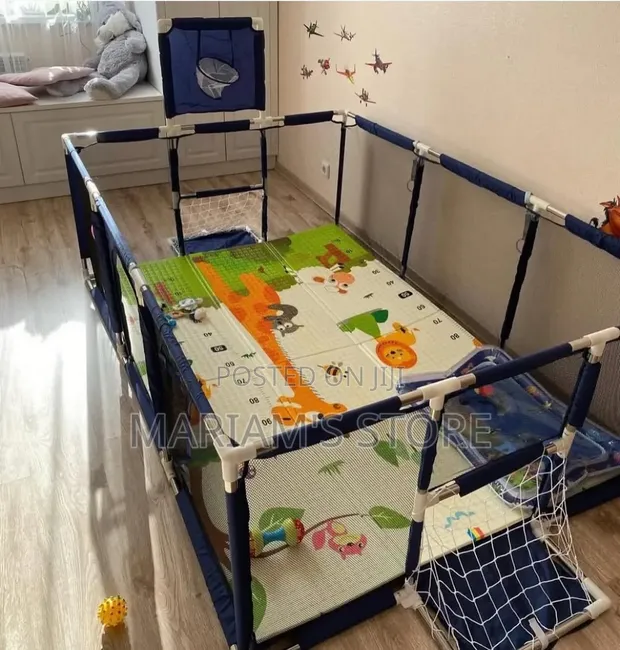 Baby Playpen with Crawling Mat & Basketball Hoops - 1