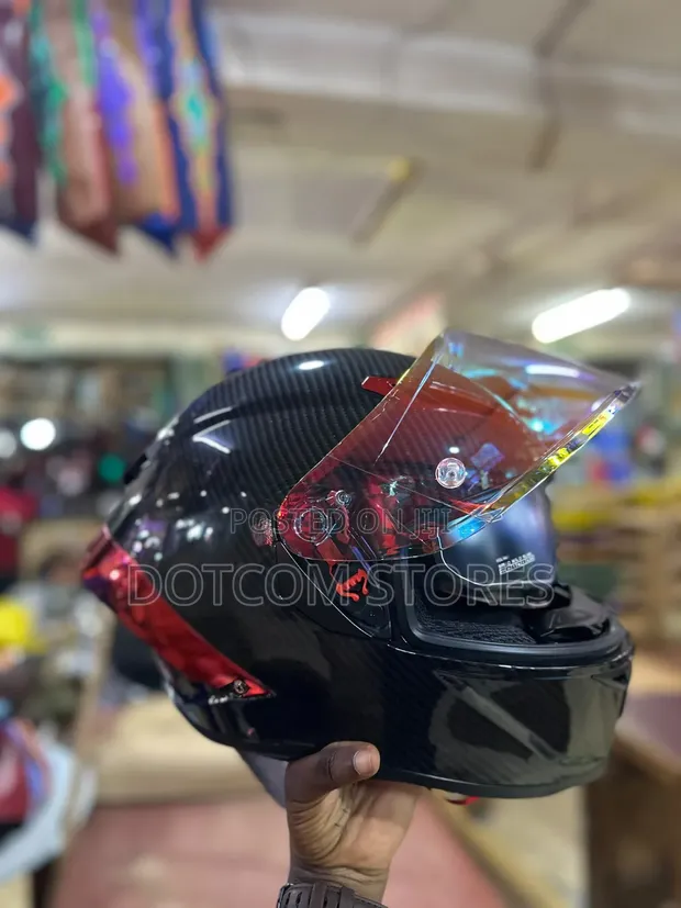 Glossy Carbon Fiber Full-Face Motorcycle Helmet - 1