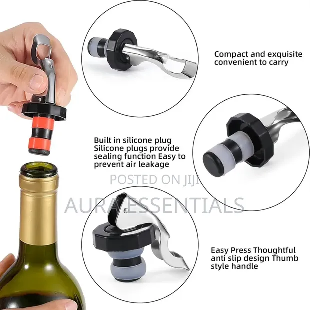 Red Wine Stopper with Bottle Opener - 1
