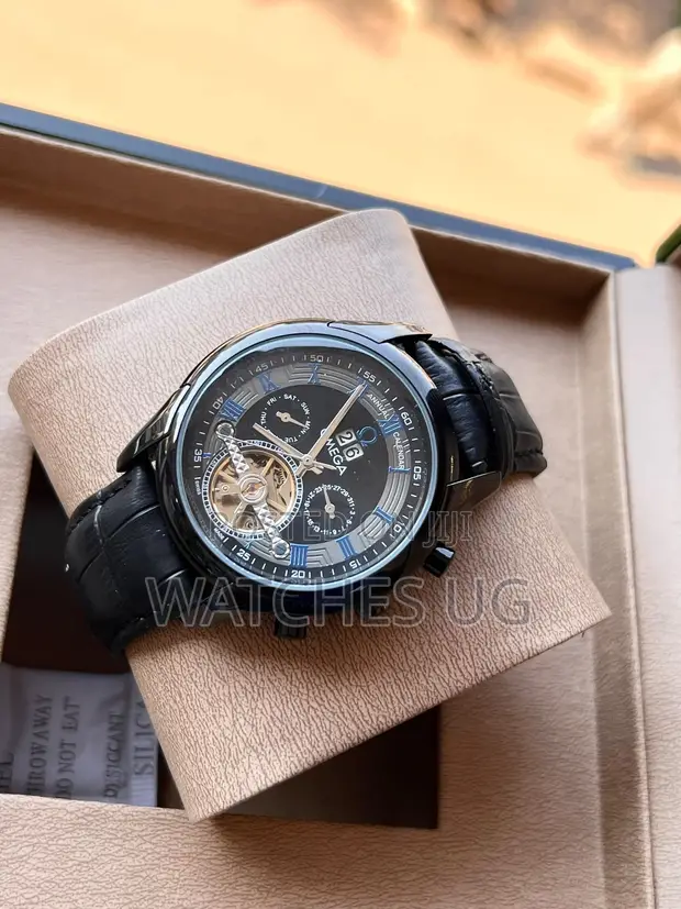 Omega Mechanical Watch with Genuine Leather Strap - 1