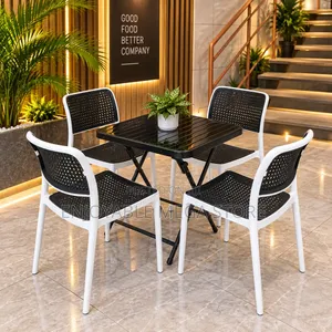 Modern Dining Folding Table and 4 Plastic Chairs