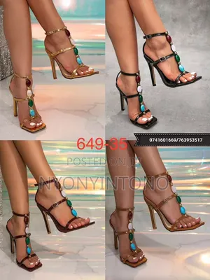 Beaded Gemstone T-Strap Heel Shoes