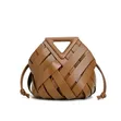 Woven Leather Bucket Handbag with Triangular Top Handle - 1