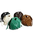 Woven Leather Bucket Handbag with Triangular Top Handle - 2