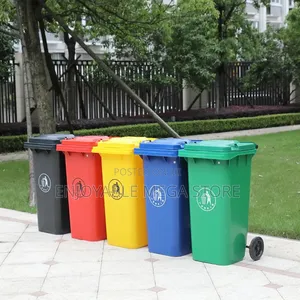 Set of 5 Plastic Dust Bins with Wheels