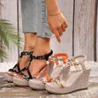 Boho Braided T-Strip Wedge Sandals - 1