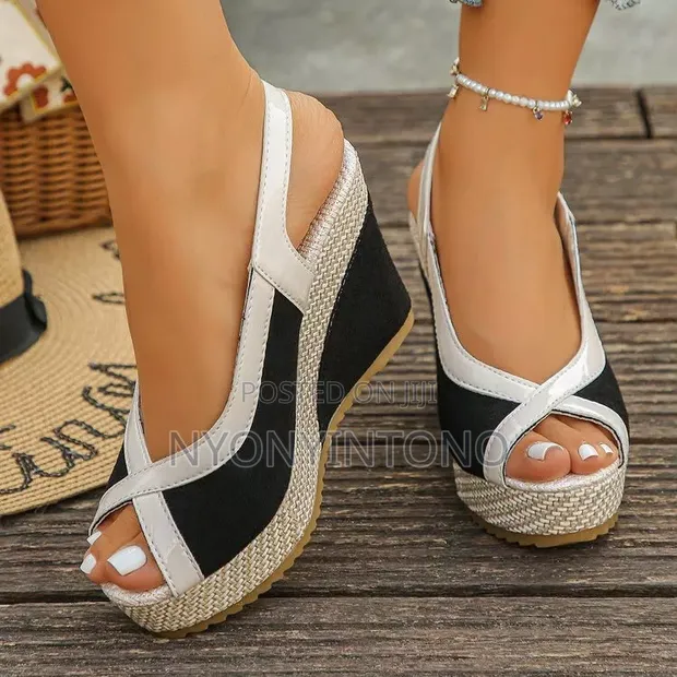 Toe-Cross Strap Wedge Slingback Shoes - 1