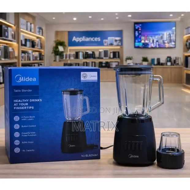 Midea Blender 1.5L - 600W, 3 Speeds + Pulse, Grinder, Glass Jar - 1