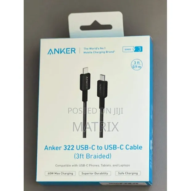 Anker 322 USB-C to USB-C 60W Braided Cable 3ft - 1