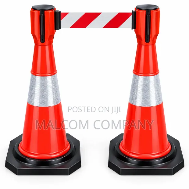 Retractable Traffic Cone Barrier Set with Red & White Belt - 1