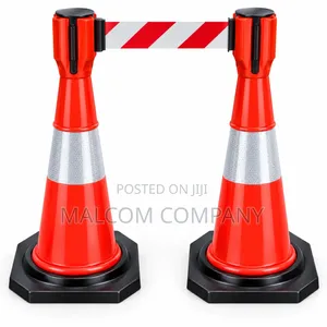 Retractable Traffic Cone Barrier Set with Red & White Belt