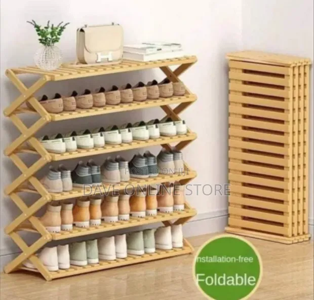 6-Tier Foldable Wooden & Bamboo Shoe Rack - 1