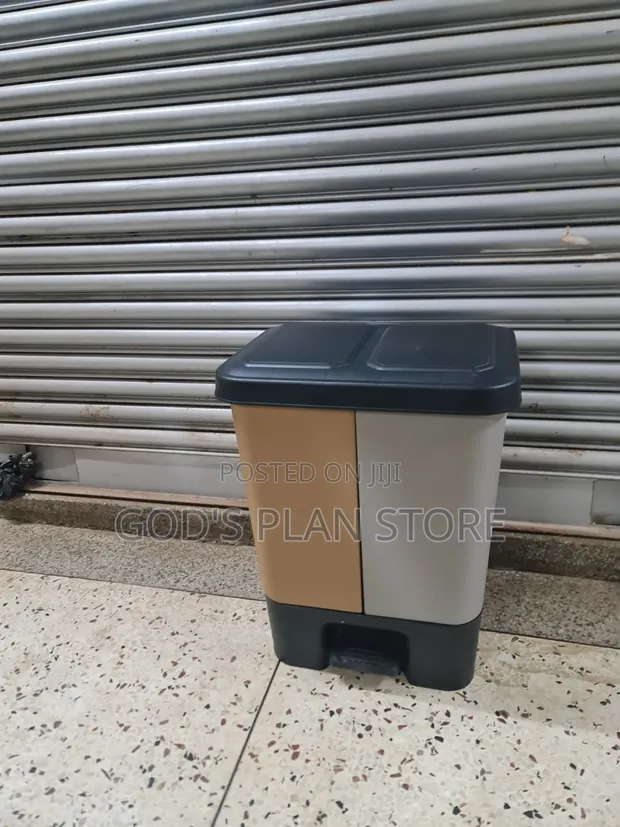 2 Compartment Step-On Plastic Dust Bin - 1