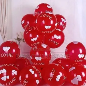 50 Pcs Heart and Love Print Red Balloons