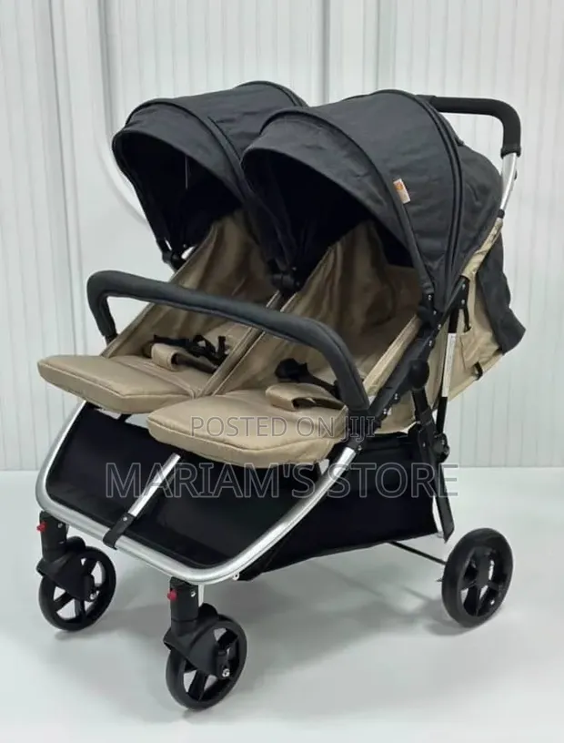 Britax Double Baby Stroller - Silver Frame, Beige Seats - 1
