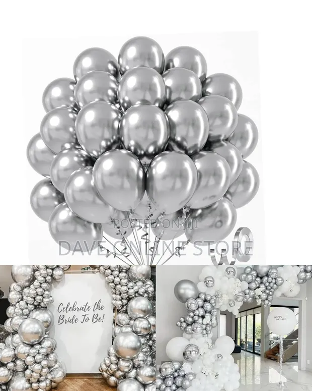 Metallic Silver 12-Inch Latex Balloons (50pcs) - 1