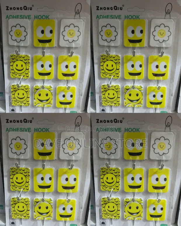 Bright Yellow Square Adhesive Wall Hooks - 1