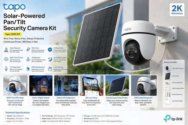 TP-Link Solar-Powered Pan/Tilt Security Camera Kit (2K) - 1